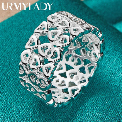 URMYLADY 925 Sterling Silver Hollow Heart 7-10# Ring For Women Wedding Charm Engagement Fashion Jewelry