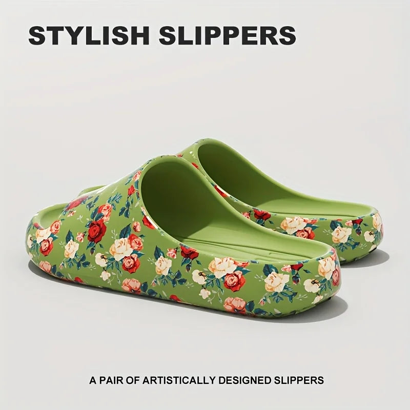 Women Men Floral Slide Sandals Plus Size Soft Slippers Thick Sole Non Slip Beach Shoes Casual Summer Indoor Outdoor Footwear
