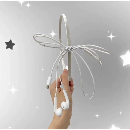  Korean Fashion Headphone Wire Bow Hair Clips - Harajuku Cute Upcycled Aesthetic Hair Pins for Girls - Trendy Hair Accessories