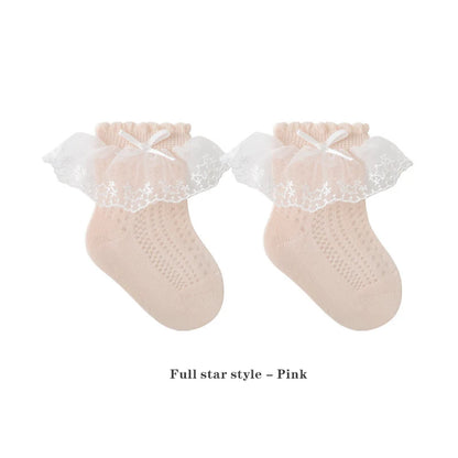 Baby Girls Socks Princess Lace Kids Socks Summer Thin Mesh  Children Cotton Socks Boneless Newborn Tube Socks For 0-8Y