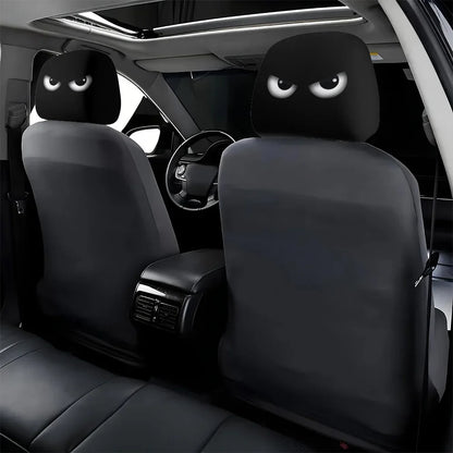 2PCS Funny Slanted Eyes Cartoon Print Car Headrest Cover for Halloween Christmas Holiday Automobile Interior Decoration
