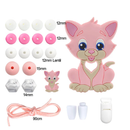 LOFCA Silicone Teether Wood Beads Set BPA Free DIY Baby Teething Necklace Toy Cartoon Koala Raccoon Pacifier Chain Clip