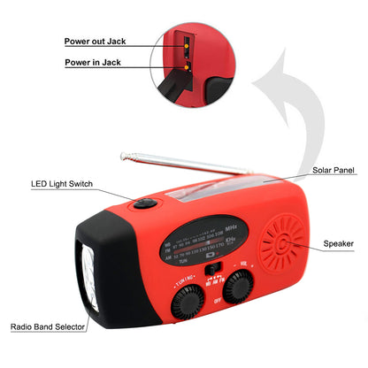 Solar Hand Crank Powered Camping Light With AM/FM Radio Outdoor 2000mAh USB Charging Multifunctional Hand Dynamo LED Flashlight