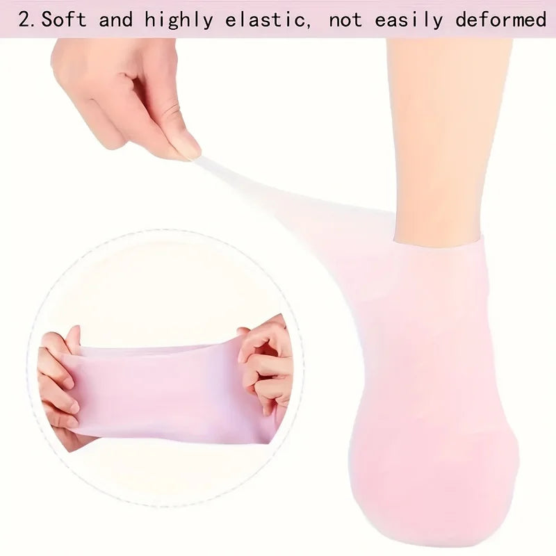 Silicone Moisturizing Foot Socks, 2 Pack, for Dry and Cracked Feet - with Body Lotion Soothing Massage Pedicure Care Kit