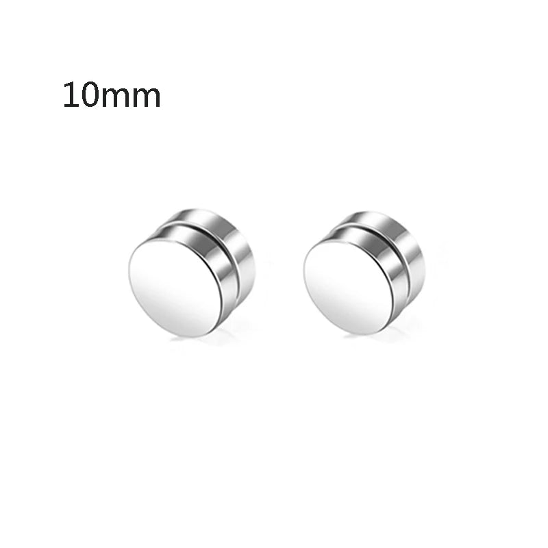 1 Pair 6-12mm Black Stainless Steel Hypoallergenic Magnetic Fake Gauges Earring Studs for Men Women Non Pierced Earrings