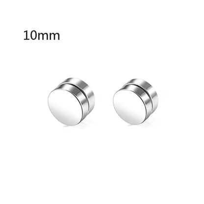 1 Pair 6-12mm Black Stainless Steel Hypoallergenic Magnetic Fake Gauges Earring Studs for Men Women Non Pierced Earrings
