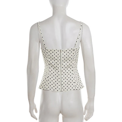 SUCHCUTE Chic Lace Patchwork Polka Dot Camis Tops Elegant Sleeveless Tank Tops Summer Casual Daily Wear Streetwear Camisole 2026
