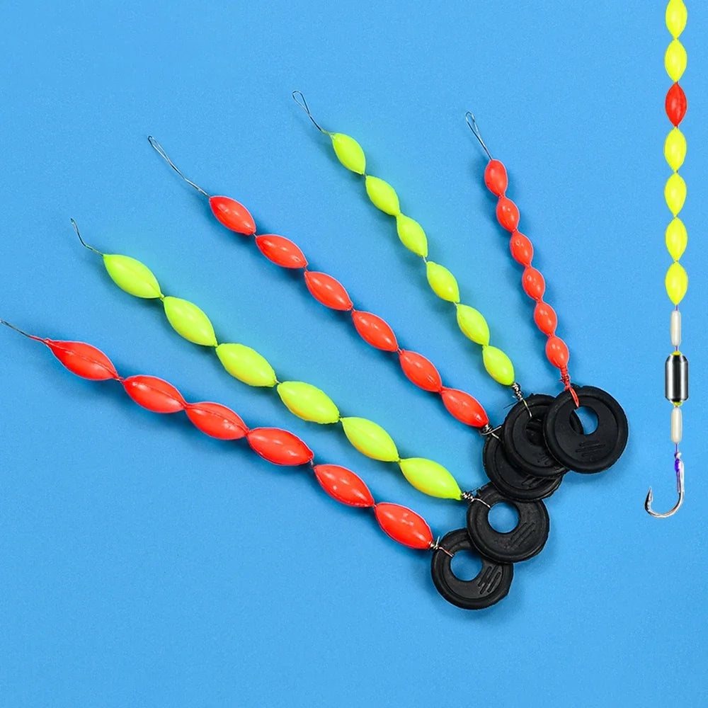 60Pcs/10Sets Fishing Float 6 In 1 String Type Seven Star Float Foam Space Bean Fishing Line Stopper Buoys Tackle Accessories
