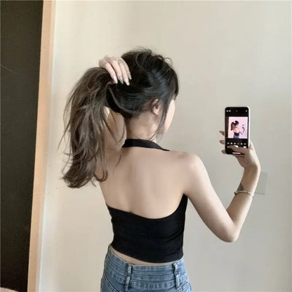 Halter Spaghetti Straps Vest for Women With Bra Padding Inner Wear Outer Wear Sexy Beauty Back Tanks Top