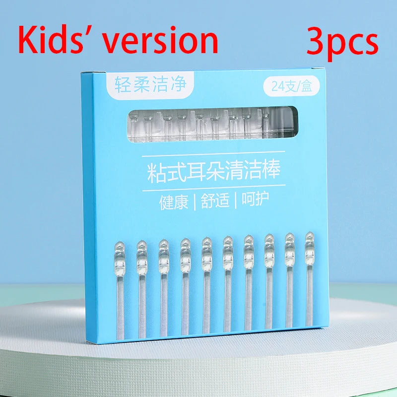 24Pcs/Box Silicone EarWax Remover Sticky Ear Picks Disposable Adhesive Earpick S/L Reusable Ear Cleaner for Kids & Adults