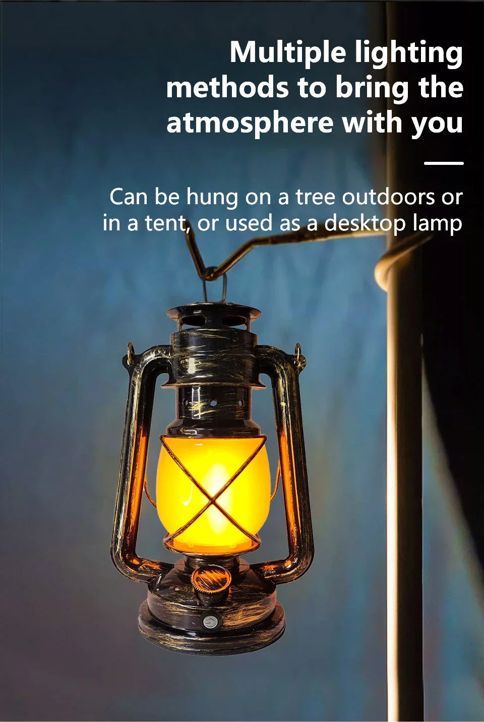 Retro Portable LED Horse Lantern Lamp Rechargeable Hanging Camping Lights 3 Lighting Modes for Desktop Bar Resturant Decoration