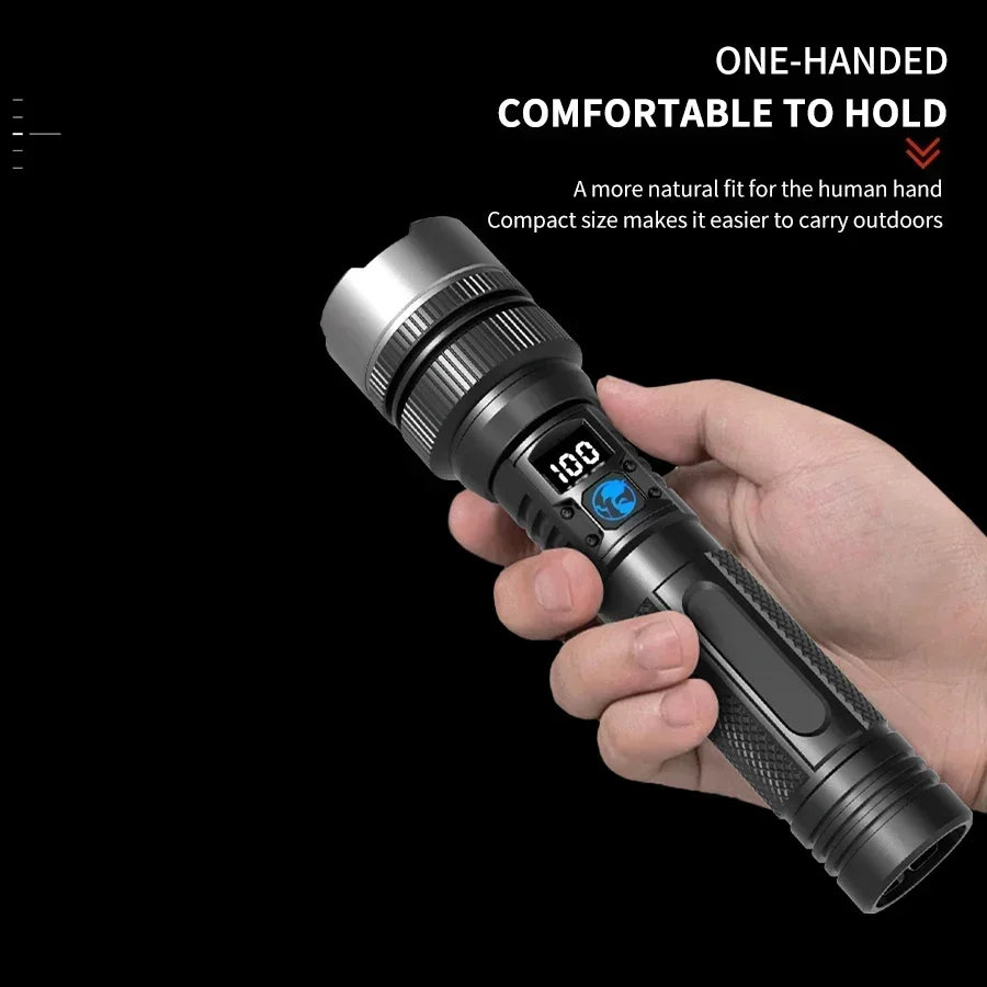 100000LM Super Bright Flashlight Rechargeable LED Torch Long Range Tactical Lamp for Outdoor Waterproof Camping Fishing Lantern