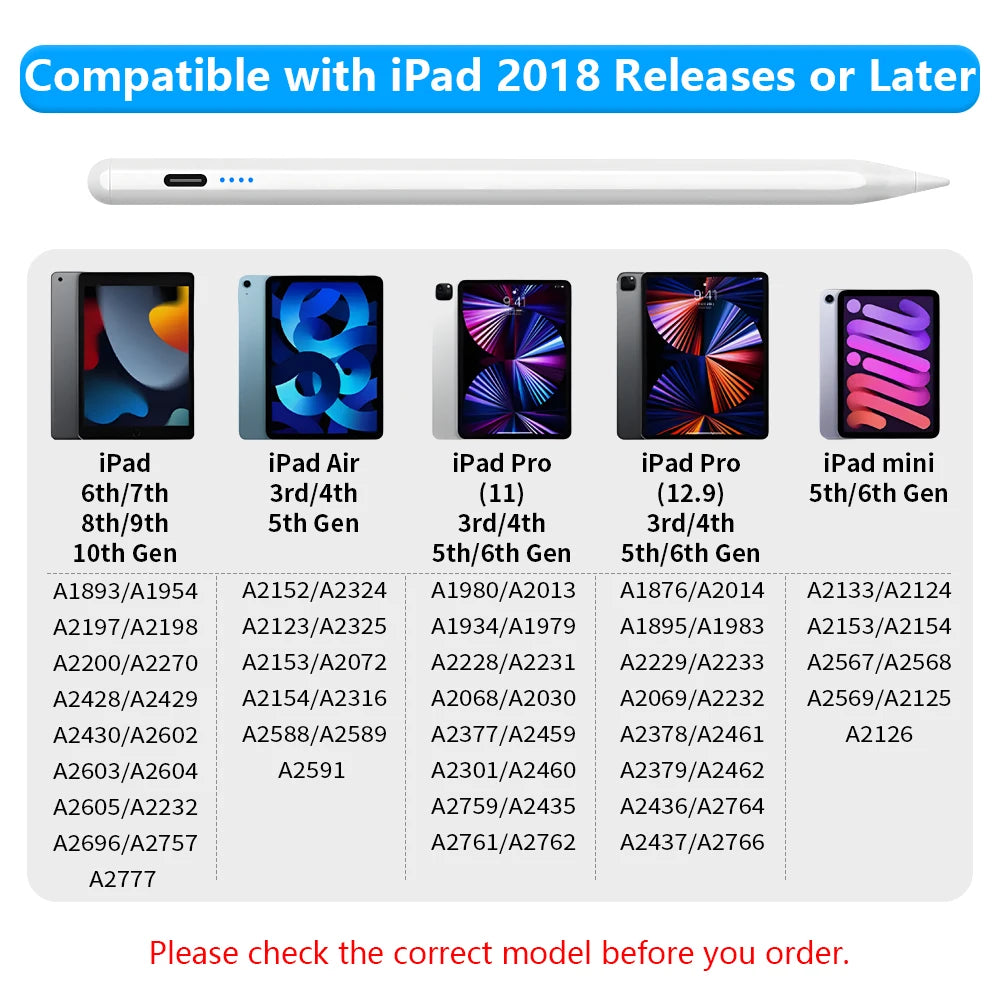 Stylus Pen For Apple Pencil with LED Power Indicators Palm Rejection Touch Pen For 2026 2025 2022 2021 2020 2019 2018 iPadPencil