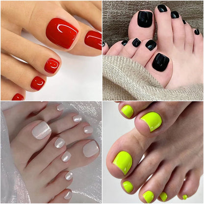 120Pcs Glossy Black Press On Toenails Short Square Full Cover Fake Toenail Tips for Summer Women False Foot Nail Tip Extension &