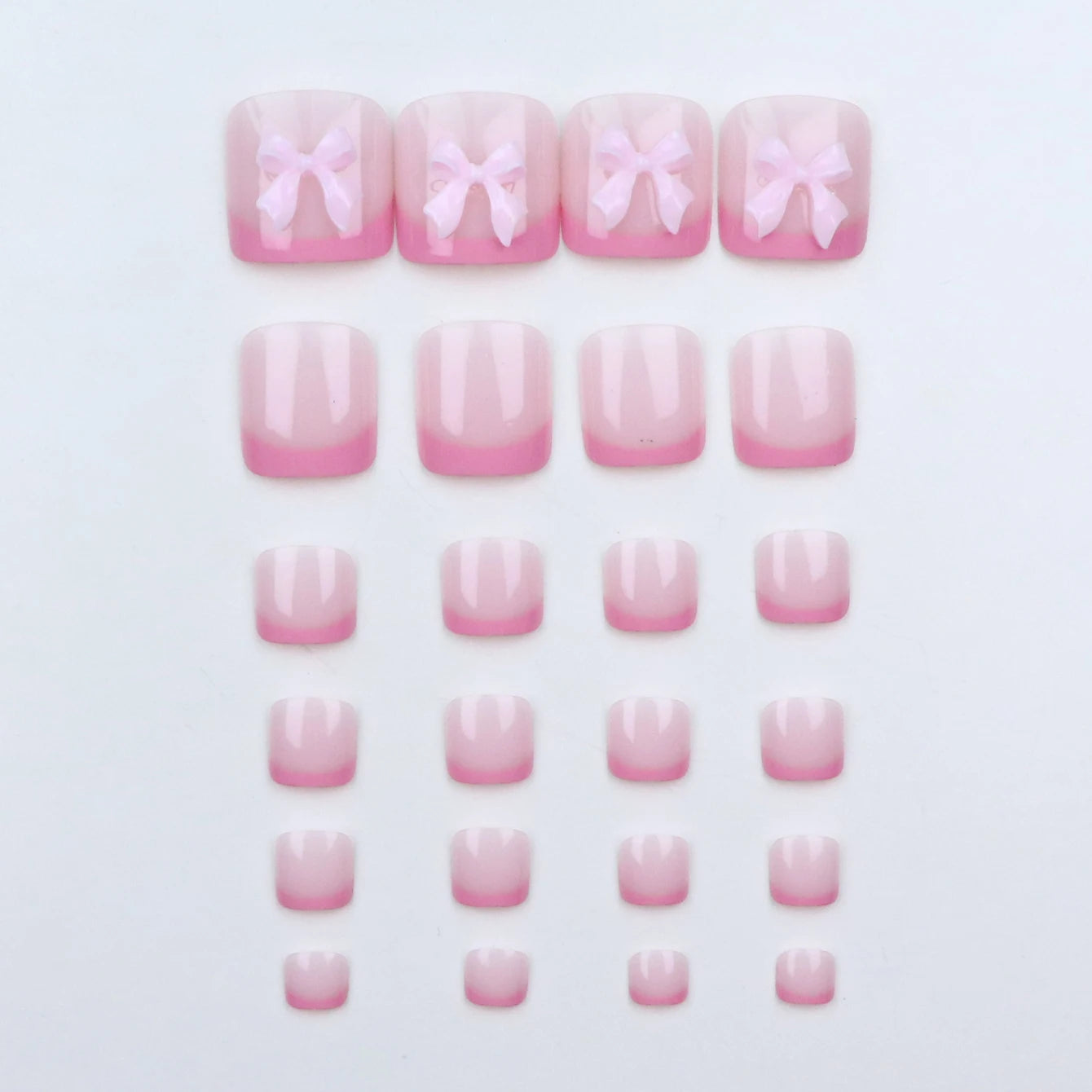 24pcs French Fake Toenails Pink Gradient Full Cover Short Square Toe Nails Foot Nails Tips for Women Girls