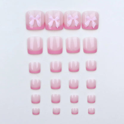 24pcs French Fake Toenails Pink Gradient Full Cover Short Square Toe Nails Foot Nails Tips for Women Girls