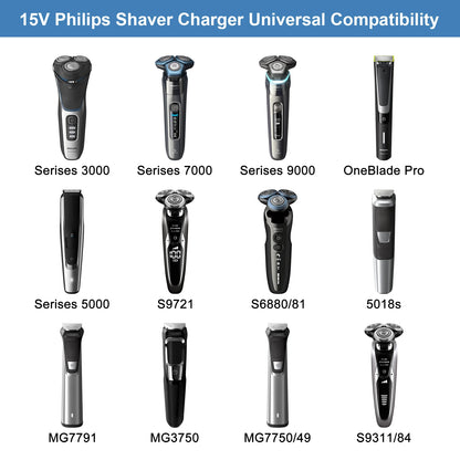 15V UK EU US Shaver Charger Cord For Philips Series 3000 7000 9000 5000/OneBlade Pro/S6680 MG7791 MG3750 MG7750 S9311 Power Cord