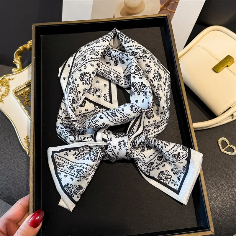 Fashion Skinny Silk Scarf for Women Letter Hair Ribbons Headbands Bandana Female Bag Wrist Wrap Neckerchief Foulard Neck Ties