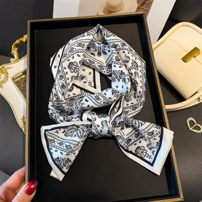 Fashion Skinny Silk Scarf for Women Letter Hair Ribbons Headbands Bandana Female Bag Wrist Wrap Neckerchief Foulard Neck Ties