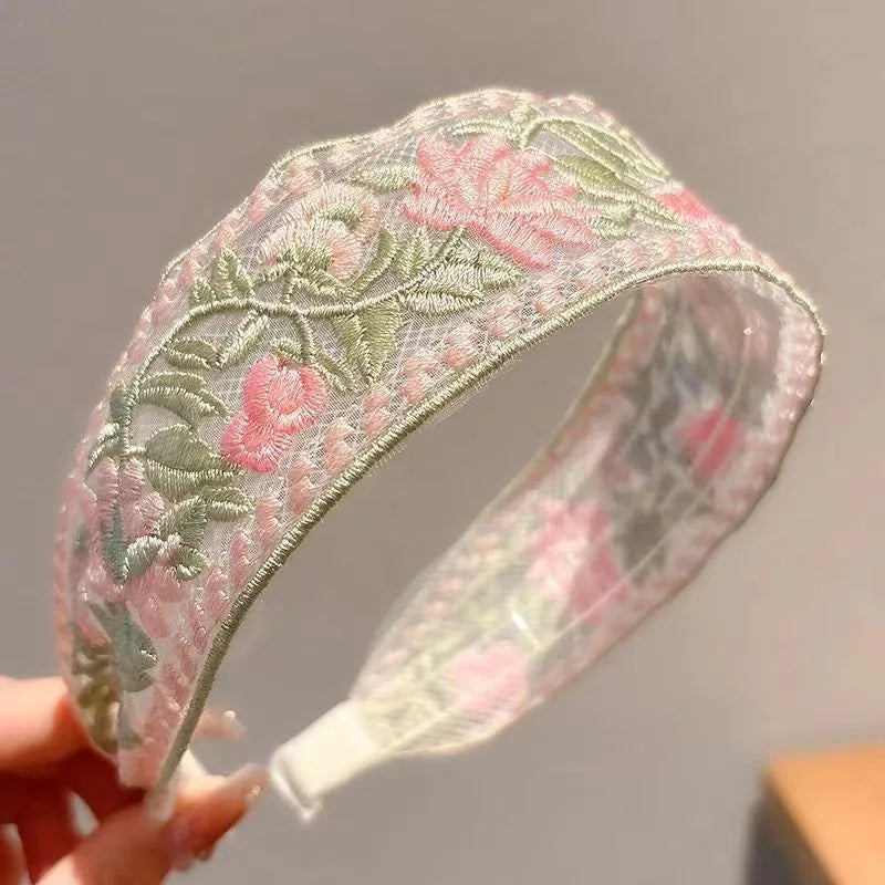 1/3pcs Elegant Chiffon Embroidery Flower Hairband – Sweet Floral Headband Turban Hoop for Women Fashion Hair Accessories