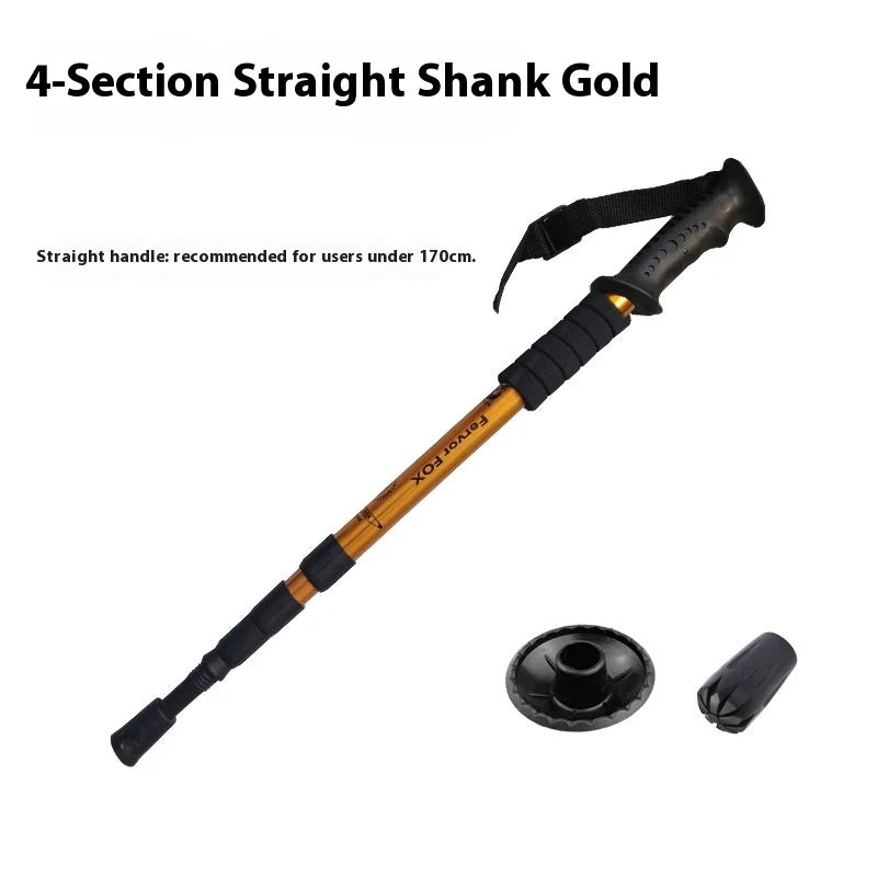 Outdoor Hiking Stick Telescopic Cane Non-slip Cane Straight Handle Four-section Portable Aluminum Alloy Men Women's Hiking Canes
