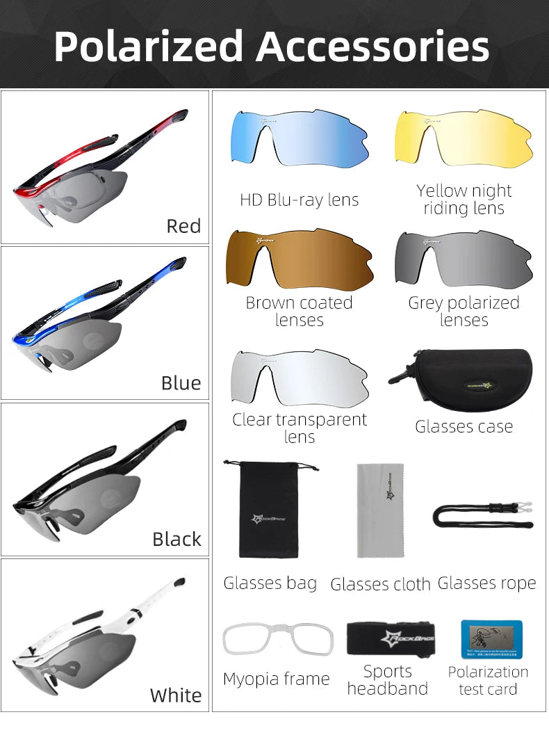 ROCKBROS Cycling Polarized glasses Bike Outdoor Sports Sunglasses MTB Road PC Goggles Eyewear Glasses 5/3 Lens Bicycle Accessory