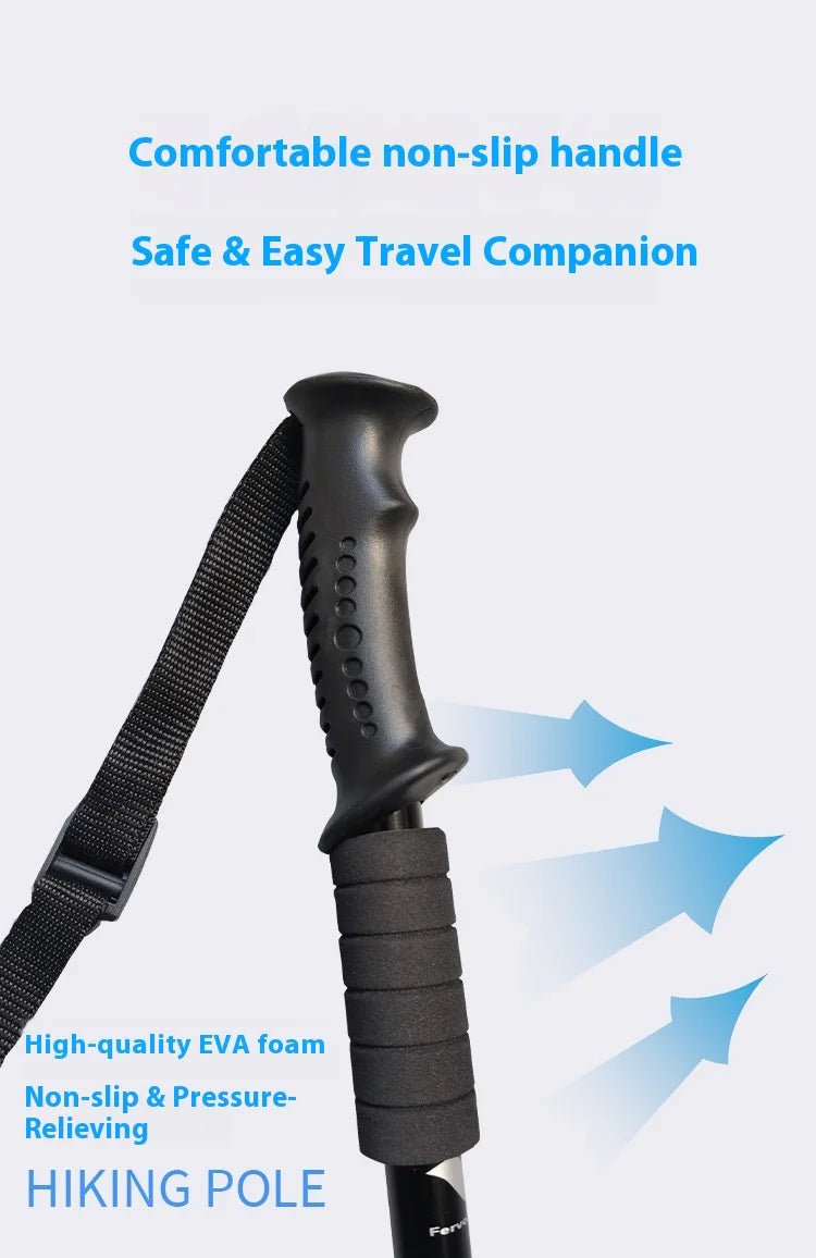 Outdoor Hiking Stick Telescopic Cane Non-slip Cane Straight Handle Four-section Portable Aluminum Alloy Men Women's Hiking Canes