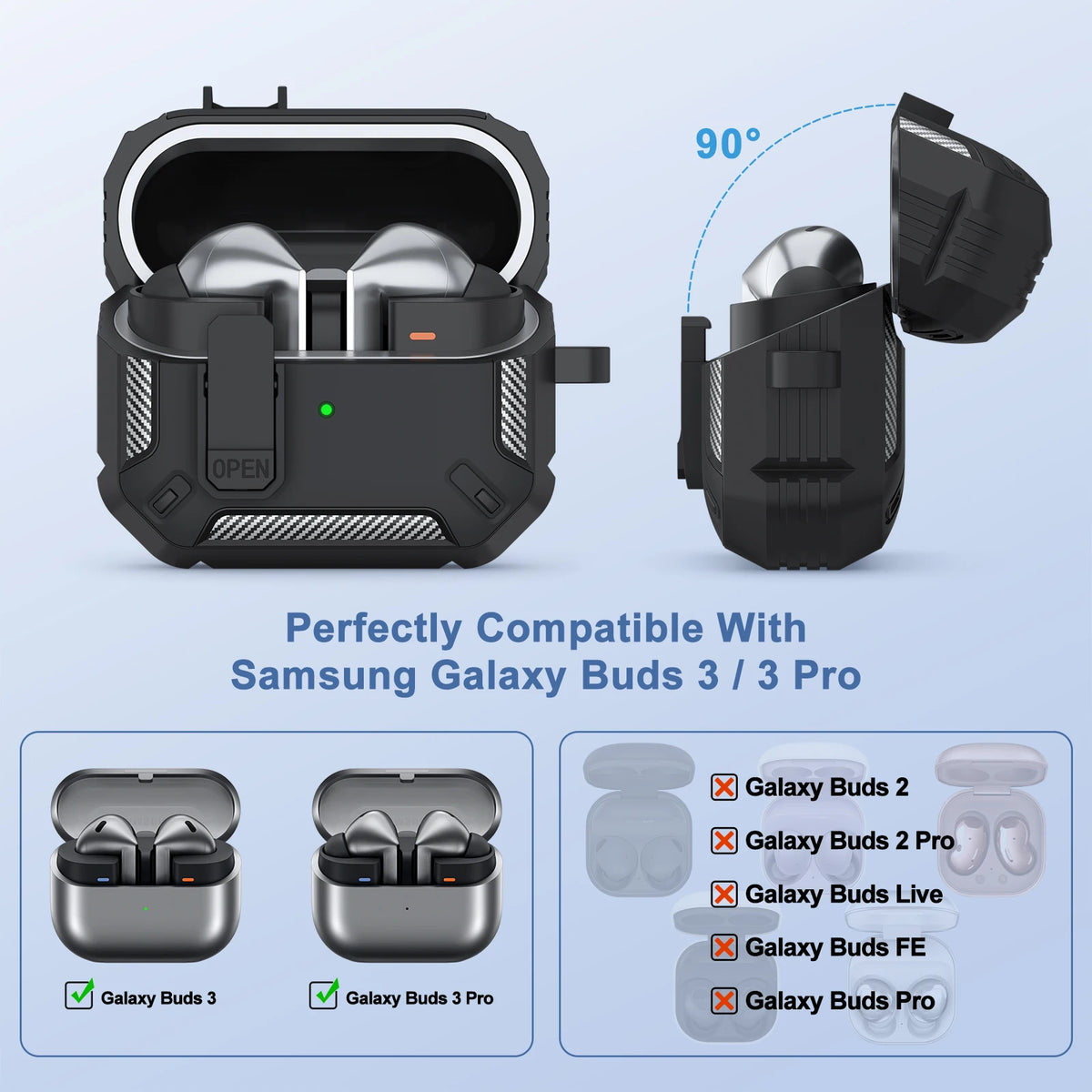Case For Samsung Galaxy Buds 3 Pro/3 Earphone Cover With Secure Lock Carbon Fiber Headphone Shell 360 Degree Protective Cases