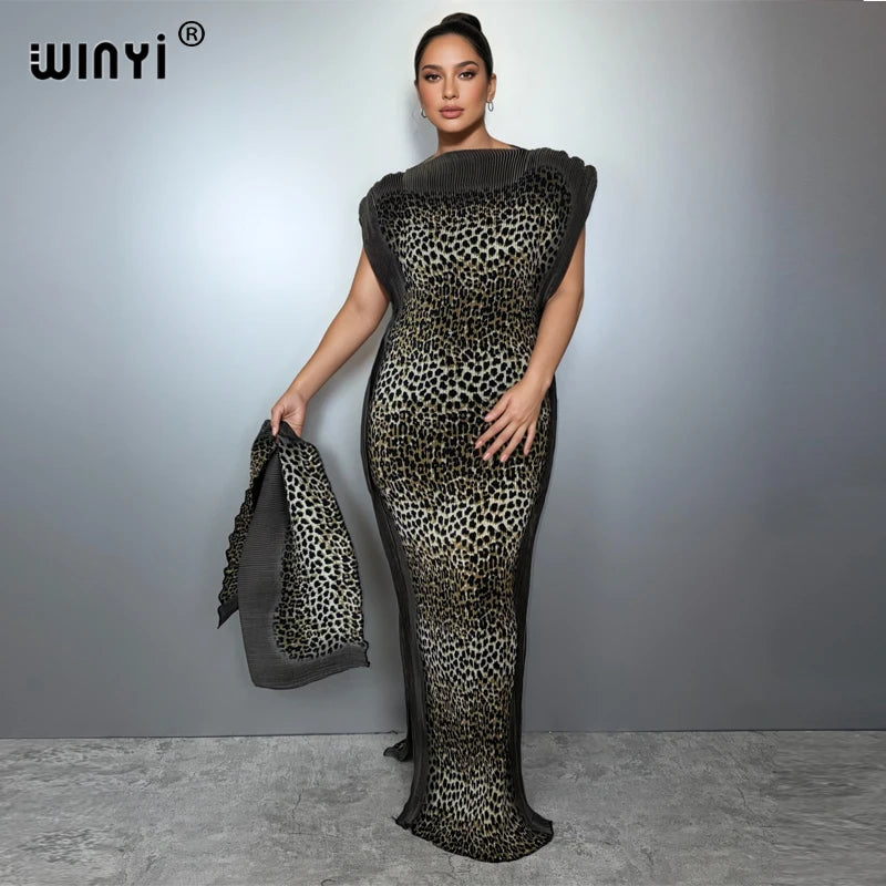WINYI Pleated elastic slim dress Women crumple Design Pleated luxury abaya muslim party dress poncho for women beach wear kaftan