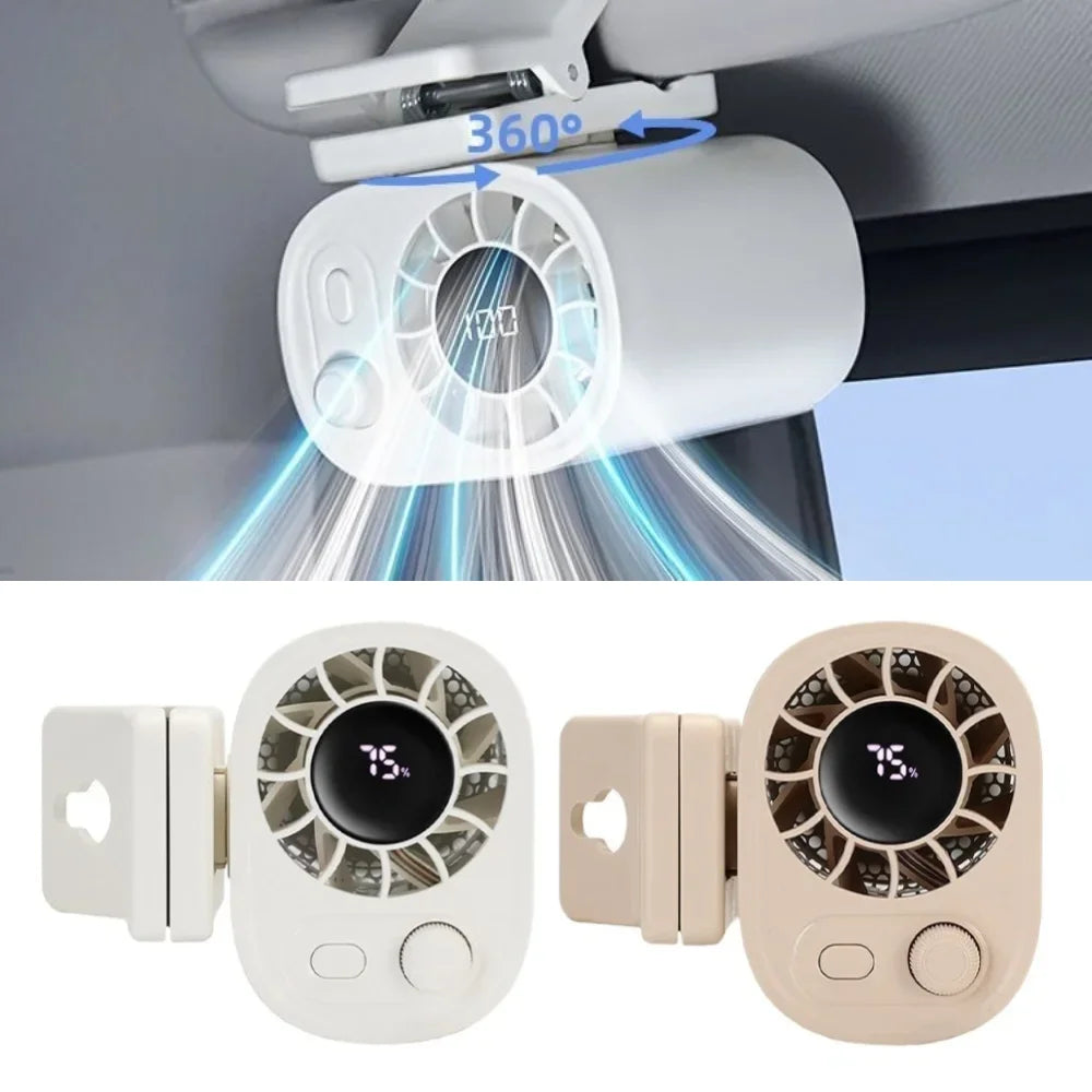 Car Clip On Fan, Outdoor Umbrella Fan & Waist Clip Fan, 360° Rotatable 100-Speed USB Rechargeable Desktop Cooling Fan