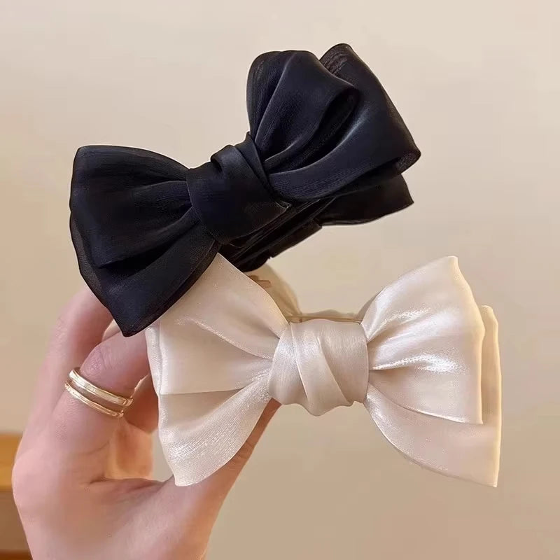1pcs/2pcs/3pcs Solid Color Shiny Mesh Bow Hair Clip for Woman Fashion Girl Meatball Head Hair Clip Grab Clip Hair Accessories