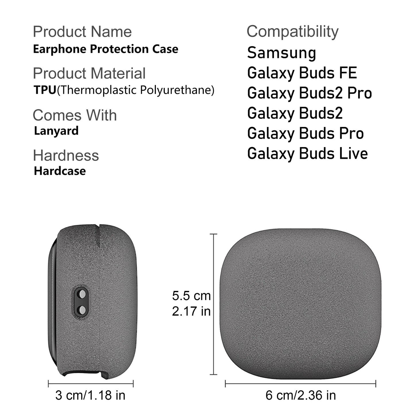 Protective Case for Samsung Galaxy Buds FE, Buds2 Pro, Buds2, Buds Live, Buds Pro Case, Hard Case Protection Case with Lanyard