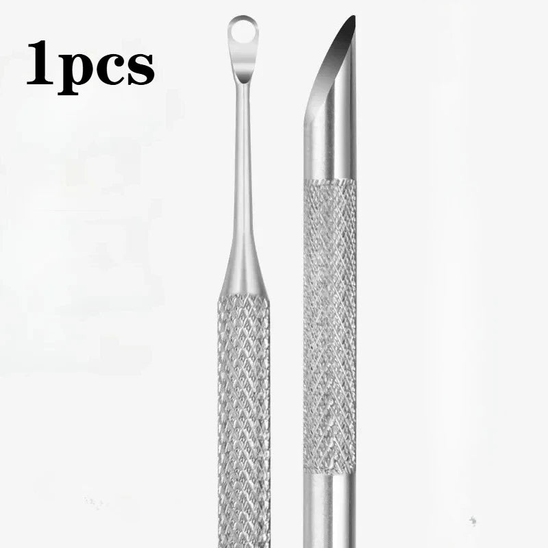 1/2 pcs Double-ended Stainless Steel Remover Manicure Sticks Tool Bevelled Nail Grinding File Circle Beveled Head Cuticle Pusher