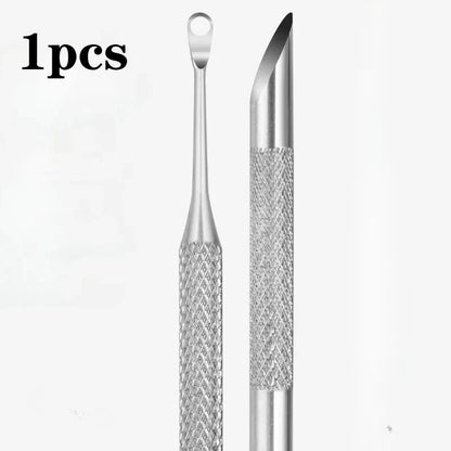 1/2 pcs Double-ended Stainless Steel Remover Manicure Sticks Tool Bevelled Nail Grinding File Circle Beveled Head Cuticle Pusher