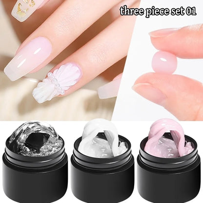 3D Nail Gel, Non-Sticky Hard Long-Lasting Overlay, Creates 3D Bow Geometric Letter Shapes, Salon Quality, Soluble Residue-Free A