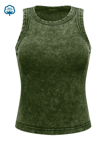 100% Cotton Solid Color Women Washed Vest Y2K Casual Tank Top Street Sleeveless Clothes Summer Rhinestone Craft Sportswear
