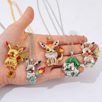 1PC Cute Q Version Character Necklace Alloy Charmander Bulbasaur Jewelry Pendant for Fans Holiday Gifts Jewelry Accessories