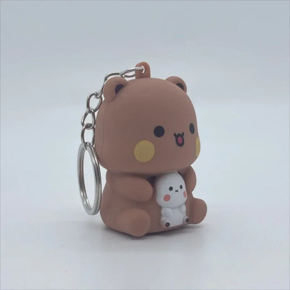 Bubu and Dudu Keychains Car Ornament Yier Panda Bear Say I Love You Voice Toy Glowing Anime Figures Bag Decoration Couple Gift