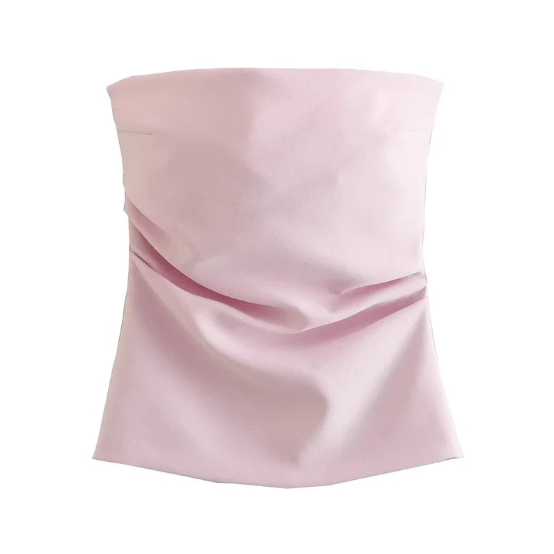 MUJER off Shoulder Crop Top Woman Ruched Backless Tube Top Women Summer Corset Top Female Sexy Tanks Camis Tops for Women 2025