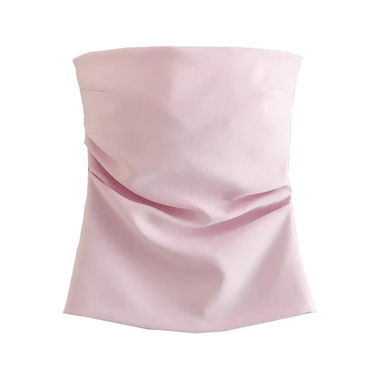 MUJER off Shoulder Crop Top Woman Ruched Backless Tube Top Women Summer Corset Top Female Sexy Tanks Camis Tops for Women 2025