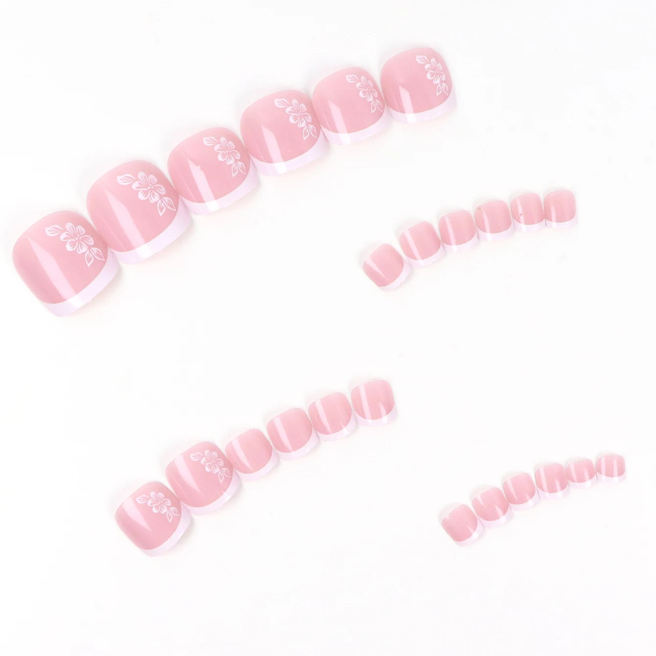 24PCS Pink Fake Toenails With Full Coverage Of Glossy Acrylic Glue, Designed Flower Artificial Ssticks, Suitable For Women's