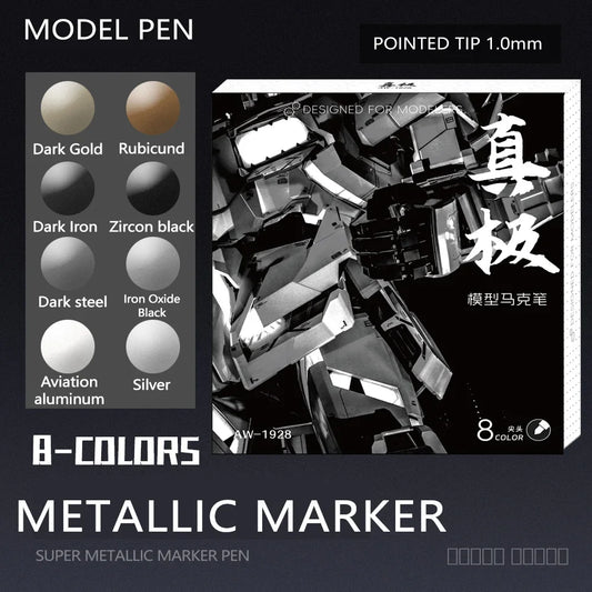 8 Colors Set Metallic Marker Pen 1mm DIY Reflective Paint Pen Permanent Gold SILVER Marker Touch Up, Model Painting, Marking