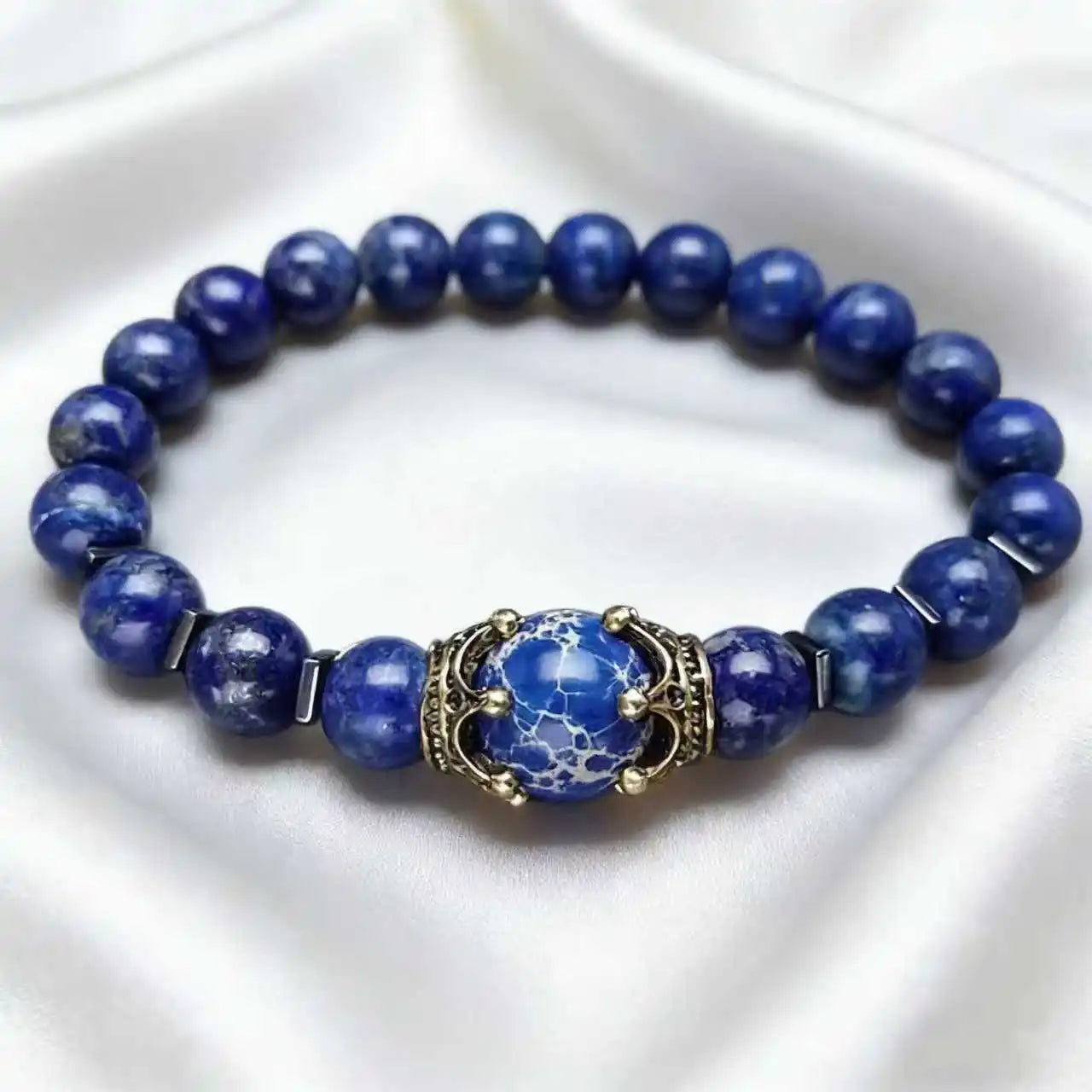Men's Stylish Natural Stone Bracelet Vintage Crown Symbol of Power Hematite Beads Gift for Friends Natural Tiger Eye beads