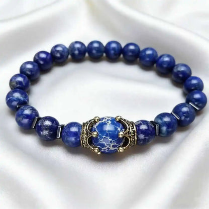 Men's Stylish Natural Stone Bracelet Vintage Crown Symbol of Power Hematite Beads Gift for Friends Natural Tiger Eye beads