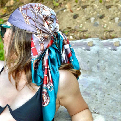 90*90cm Square Silk Scarves Women Hijab Shawls Fashion Print Kerchief Femme Head Scarf Foulard Bandana Beach Pareo