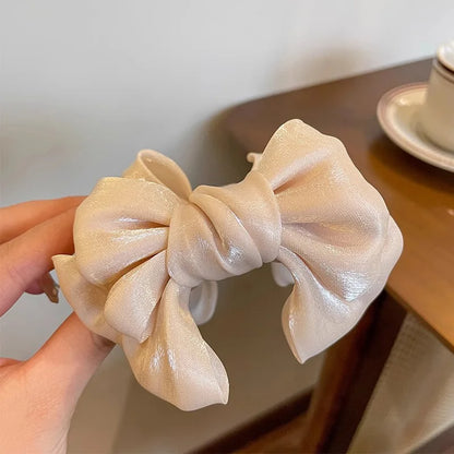 1pcs/2pcs/3pcs Solid Color Shiny Mesh Bow Hair Clip for Woman Fashion Girl Meatball Head Hair Clip Grab Clip Hair Accessories