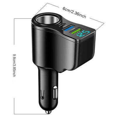 New digital display car fast charging dual USB car charger car one to three cigarette lighter 66W car multifunctional charger