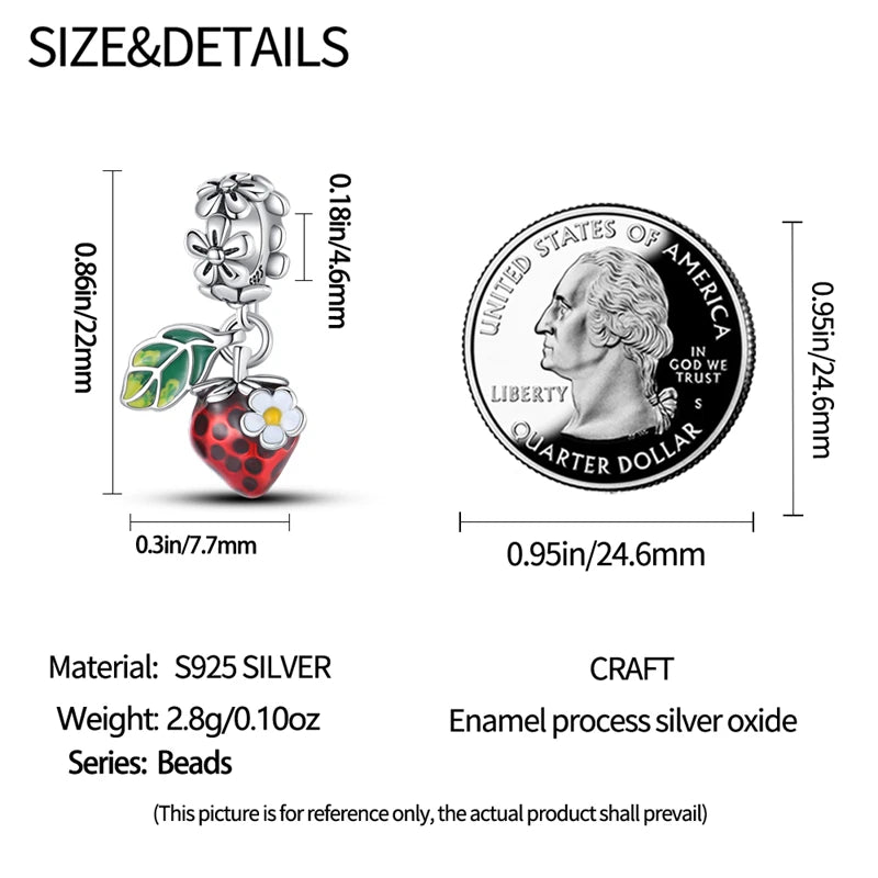 Charms Silver 925 Ladybugs and Cherry Strawberries Pendant Bead Fit 3mm Bracelet Bangle Necklace For Women Luxury Jewelry Making