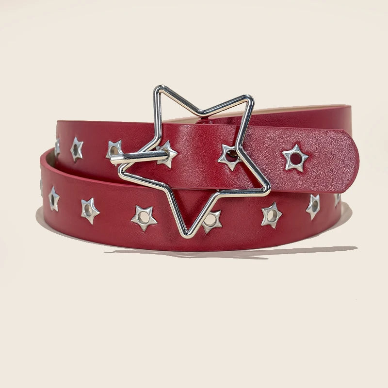 Fashion Punk style star buckle decorative belt with multiple holes small star shaped eyes multifunctional Jeans belt For Women