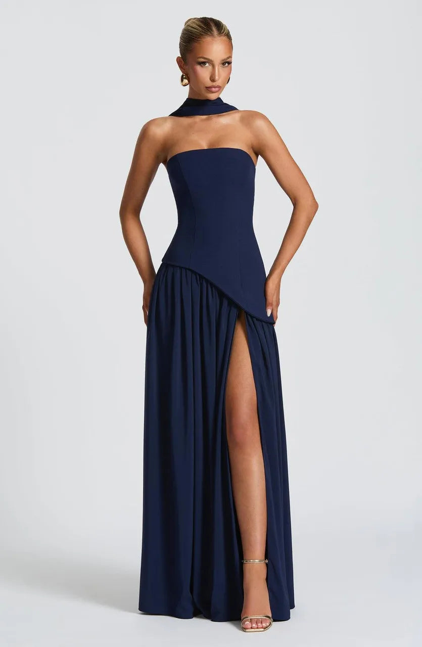 New Dresses 2025 Woman Fashion Summer Sheath Solid Color Split Dress Sexy Backless High Split Skirt Women's Clothing